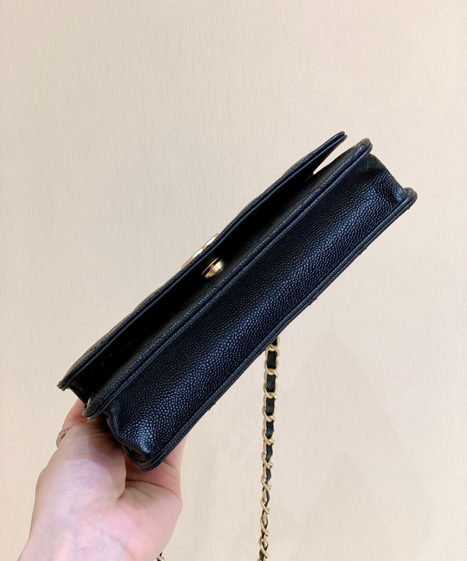 CHANEL 25S TOP HANDLE BAG 19 IN BLACK WALLET ON CHAIN LAMBSKIN