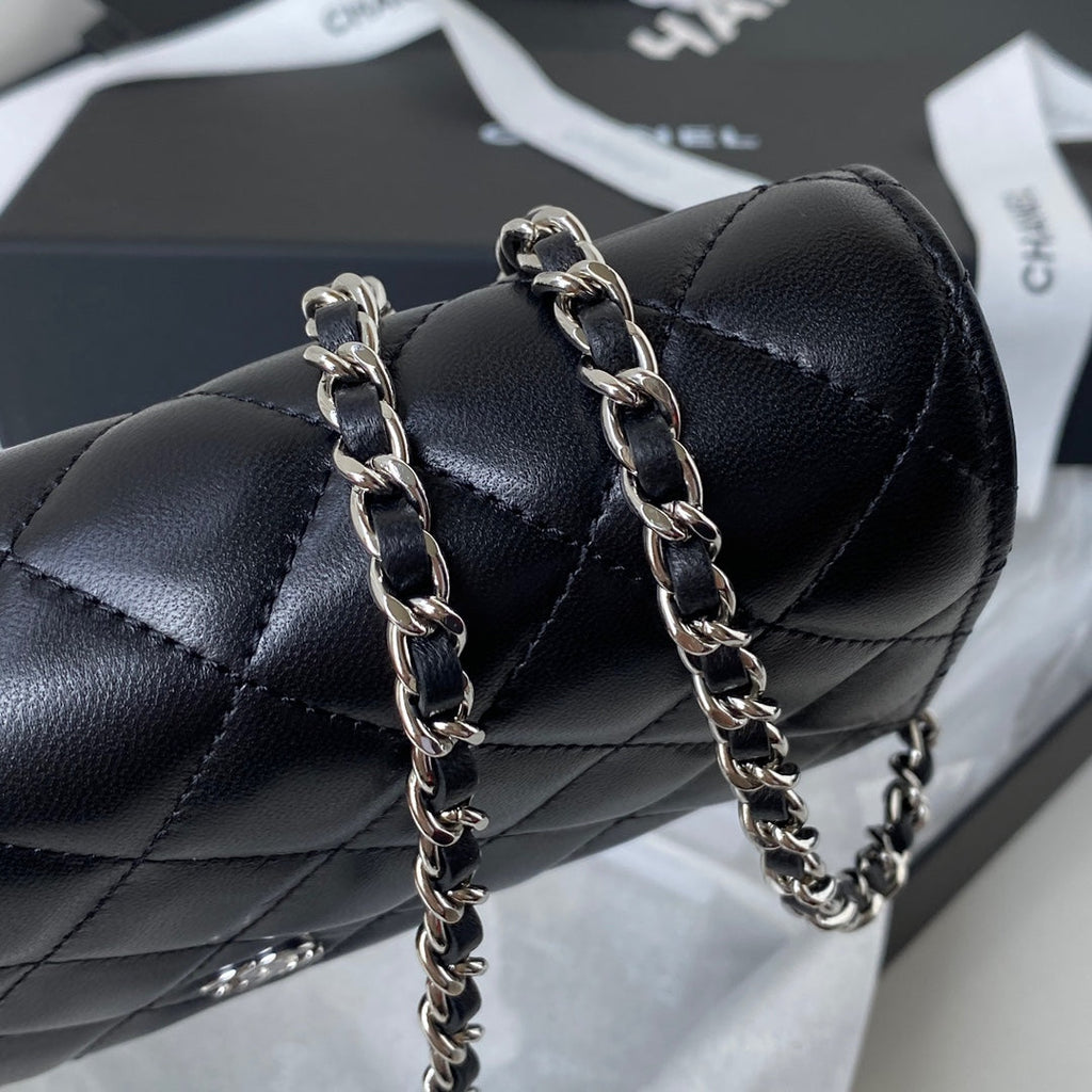 CHANEL 25S WALLET ON CHAIN 19 IN BLACK LAMBSKIN SILVER HARDWARE