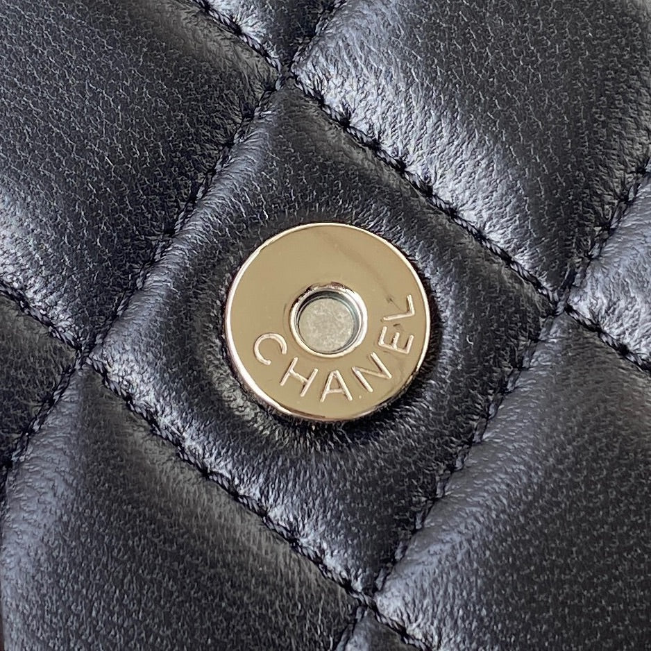 CHANEL 25S WALLET ON CHAIN 19 IN BLACK LAMBSKIN SILVER HARDWARE