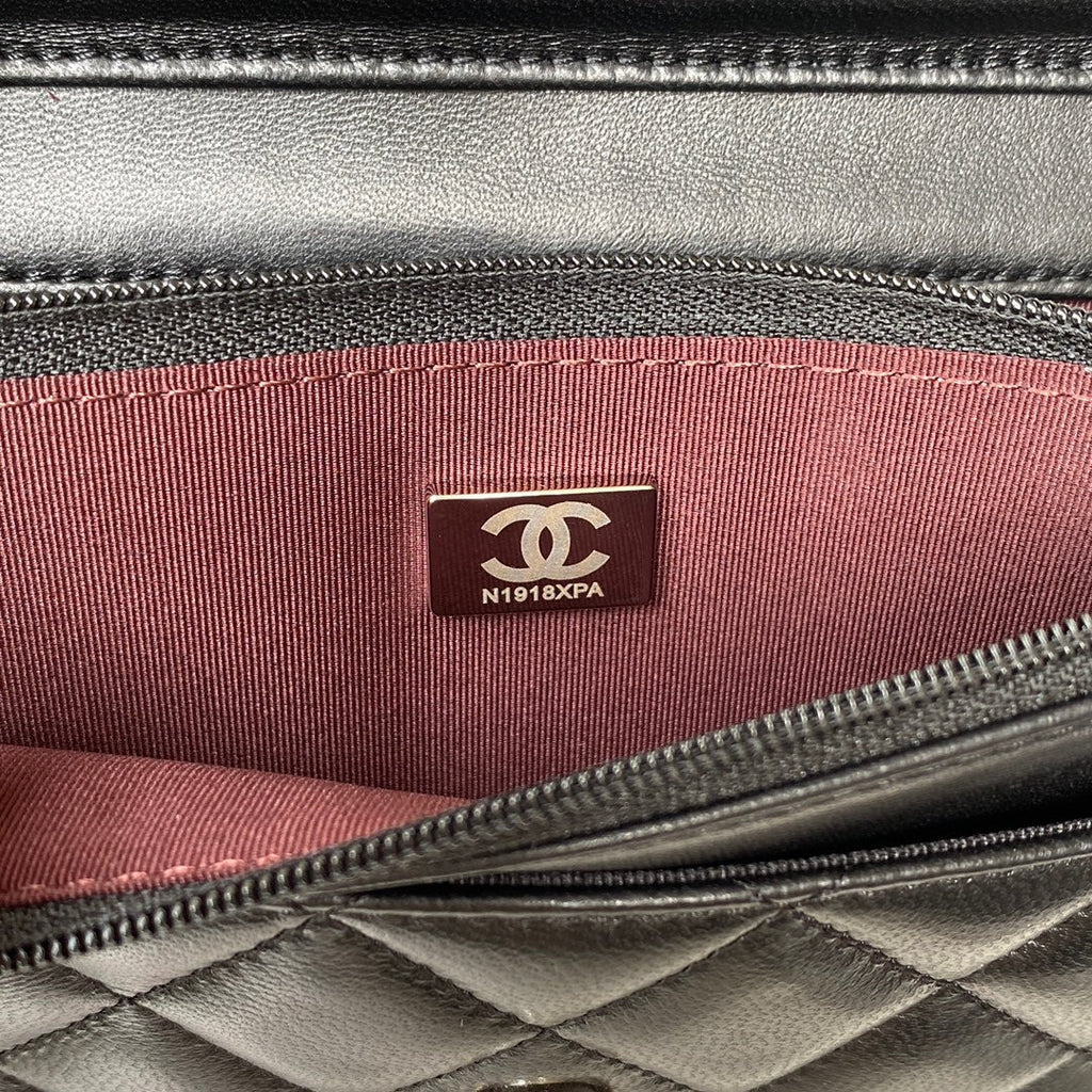 CHANEL 25S WALLET ON CHAIN 19 IN BLACK LAMBSKIN SILVER HARDWARE