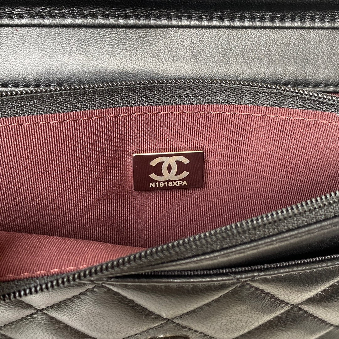 CHANEL 25S WALLET ON CHAIN 19 IN BLACK LAMBSKIN SILVER HARDWARE