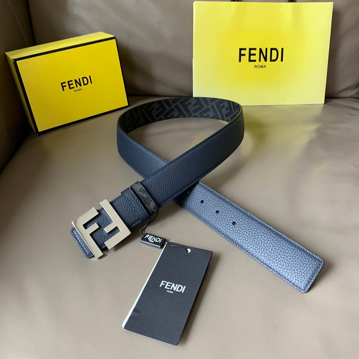 FF BELT IN BLACK CALFSKIN SILVER HARDWARE 178546