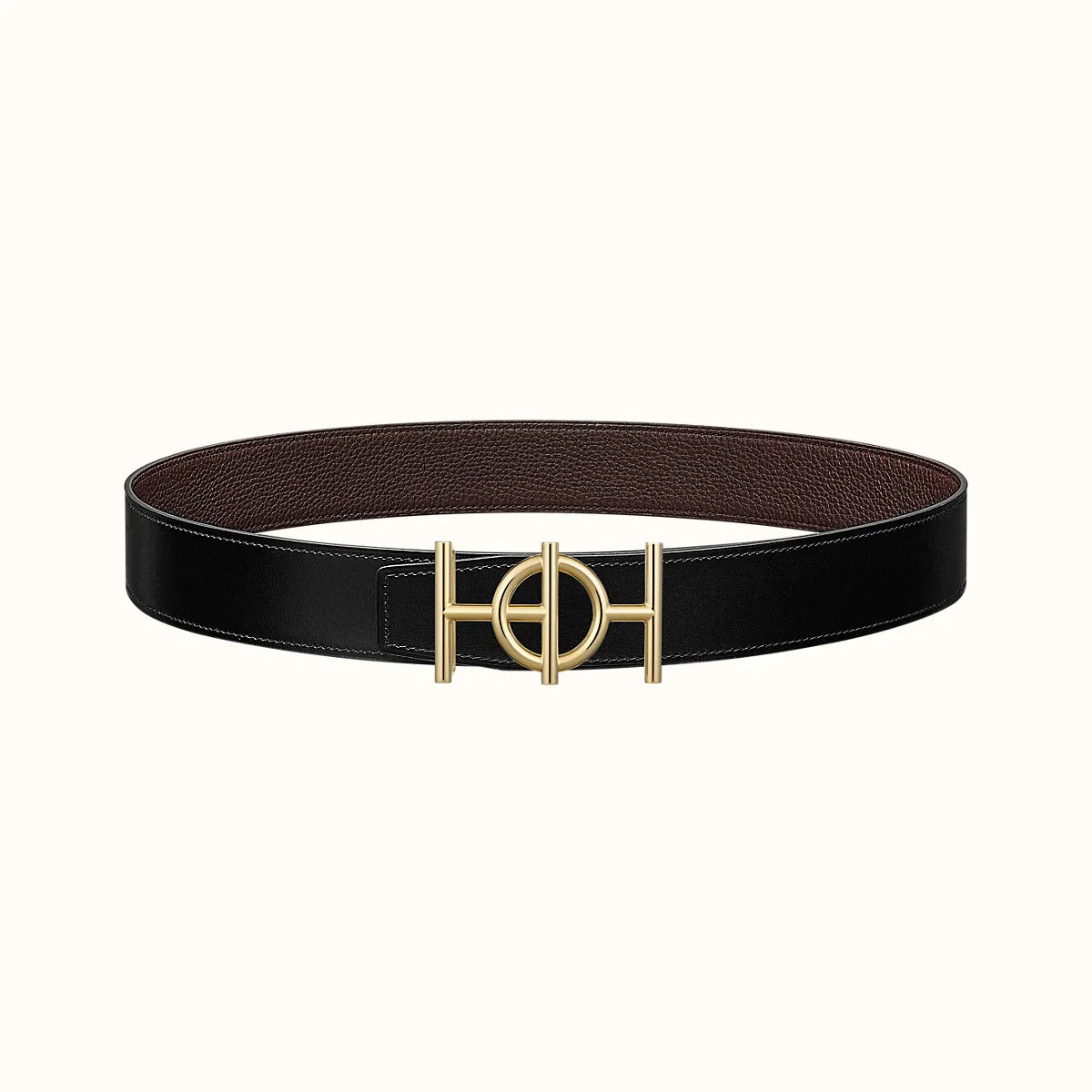 ULYSSE BELT BUCKLE & REVERSIBLE CHOCOLATE BROWN LEATHER STRAP 38MM GOLD HARDWARE