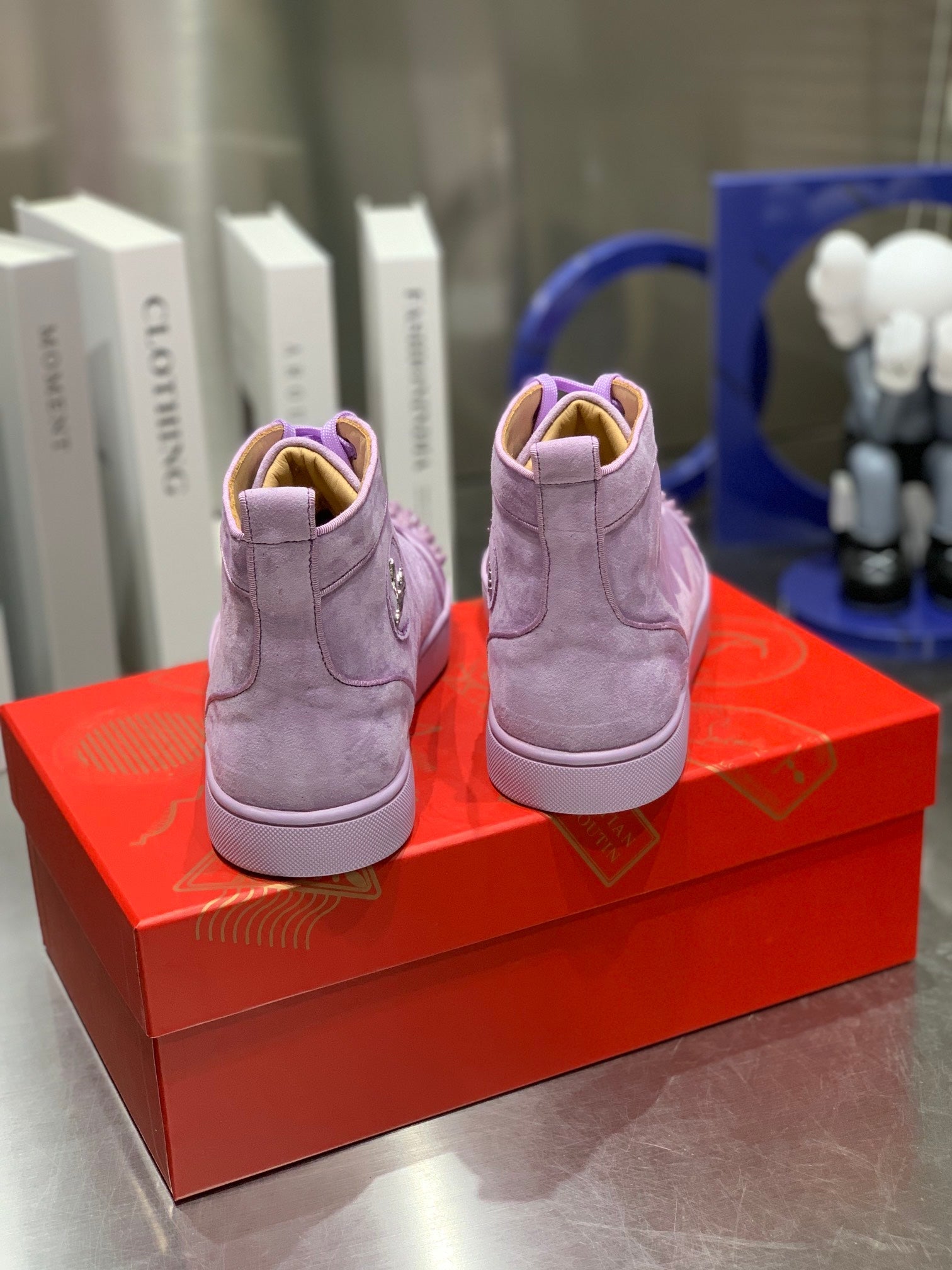 LOU SPIKES STUDDED HIGH-TOP SNEAKERS IN BABY PURPLE SUEDE