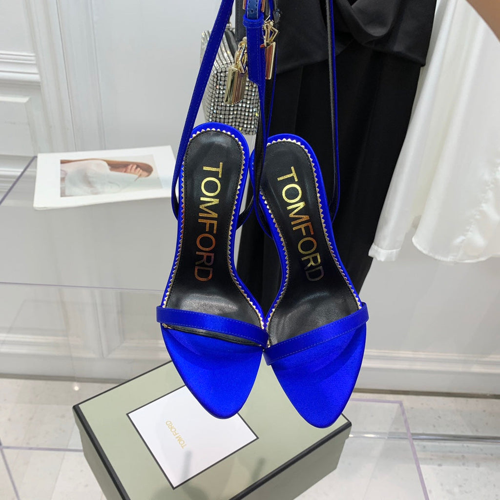 TOM FORD 26S GOLD BUCKLE HEELS 105 MM IN NAVY BLUE LAMBSKIN