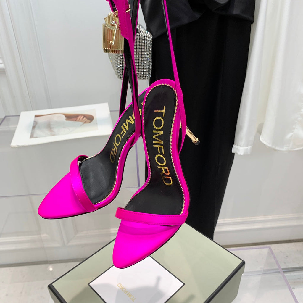 TOM FORD 26S GOLD BUCKLE HEELS 105 MM IN DARK PINK LAMBSKIN
