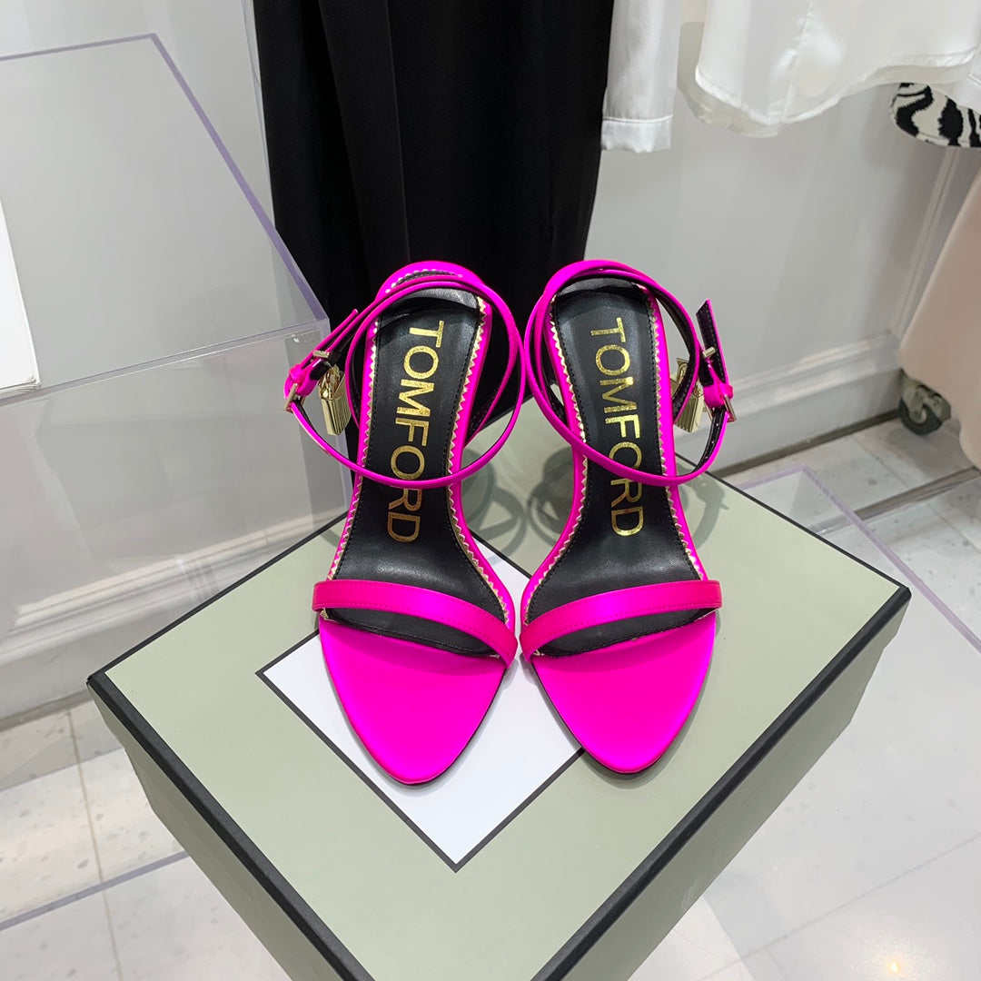 PADLOCK HIGH HEEL 10 CM SANDAL IN BRIGHT PINK SHEEPSKIN
