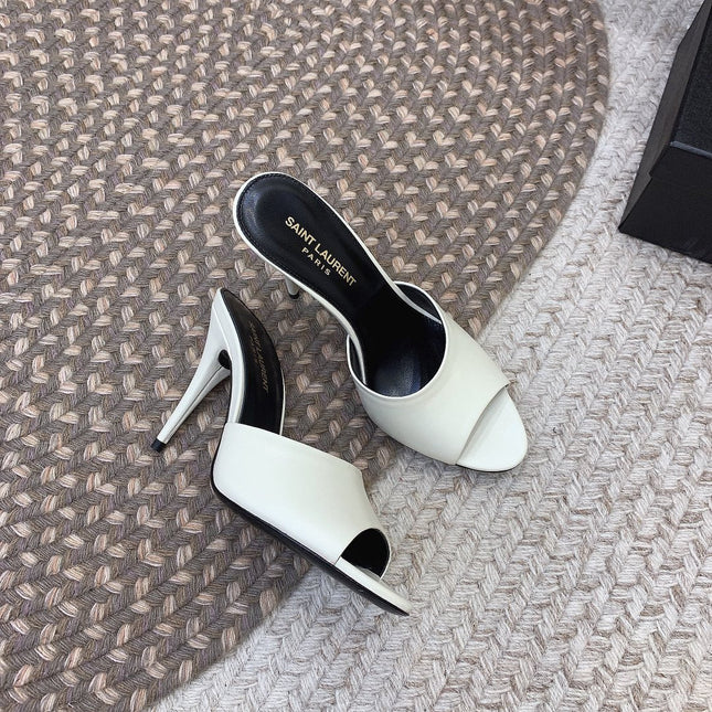LA 16 HEELED MULES IN WHITE SMOOTH LAMBSKIN