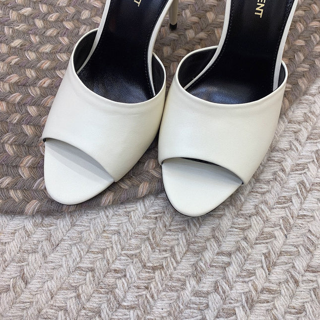 LA 16 HEELED MULES IN WHITE SMOOTH LAMBSKIN