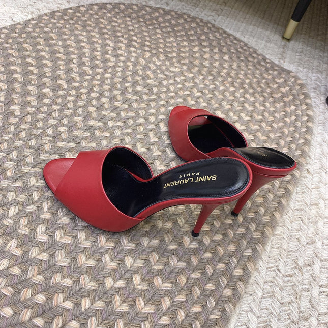 LA 16 HEELED MULES IN RED SMOOTH LAMBSKIN
