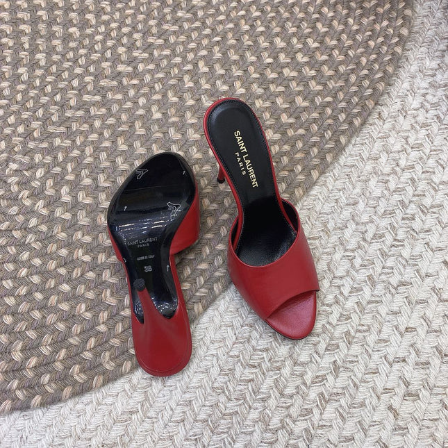 LA 16 HEELED MULES IN RED SMOOTH LAMBSKIN