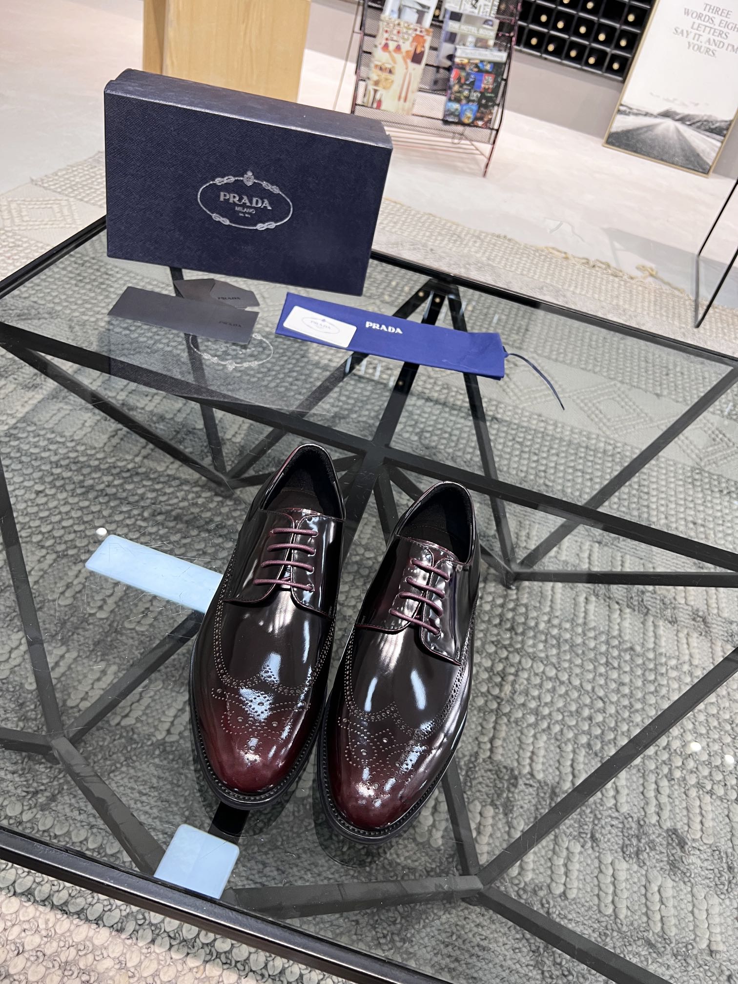 PRA BRUSHED WINE RED OMBRE LEATHER DERBY BROGUE SHOES