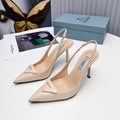 PRADA 26S SLINGBACK PUMPS STILETTO HEEL 95MM IN NUDE BEIGE CALFSKIN LOGO