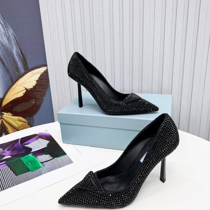 PRADA 26S POINTED TOE PUMPS STILETTO HEEL 95MM IN CRYSTAL EMBELLISHED STYLE 2
