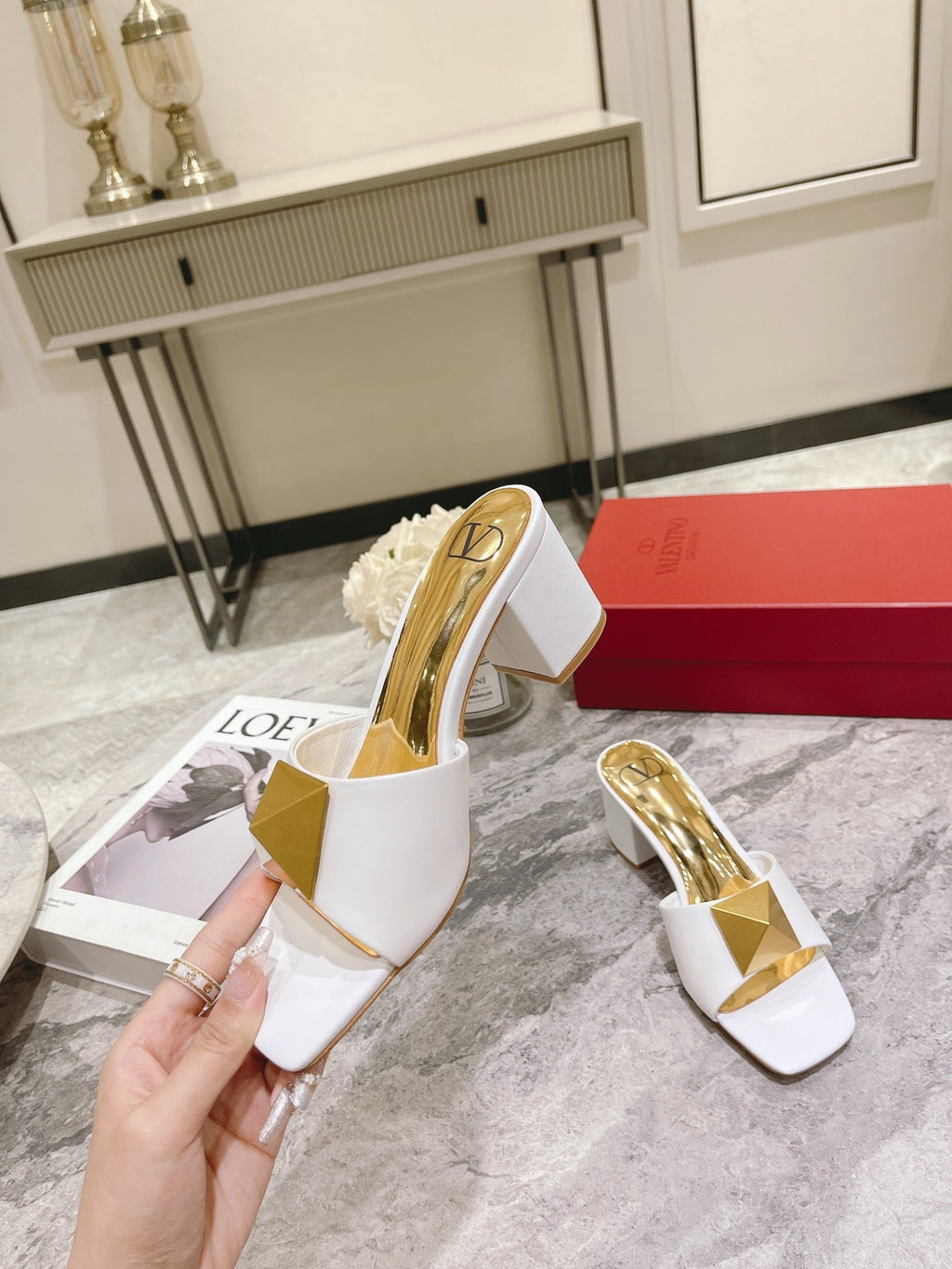 ONE STUD HEELED MULE 60 MM IN WHITE CALFSKIN