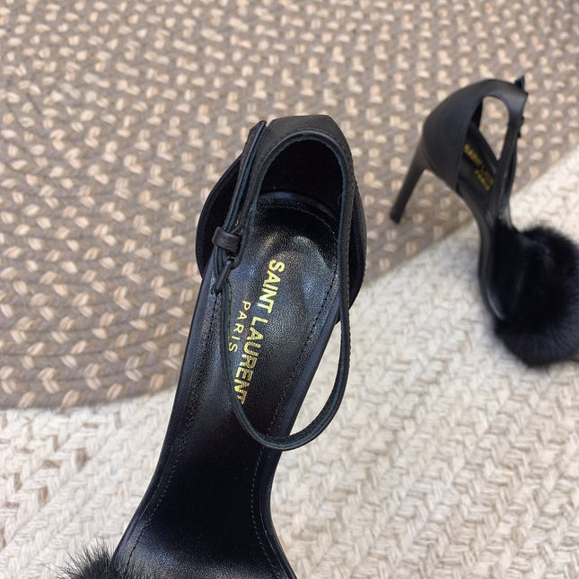 HIGH HEELS SQUARE TOE IN BLACK MINK FUR
