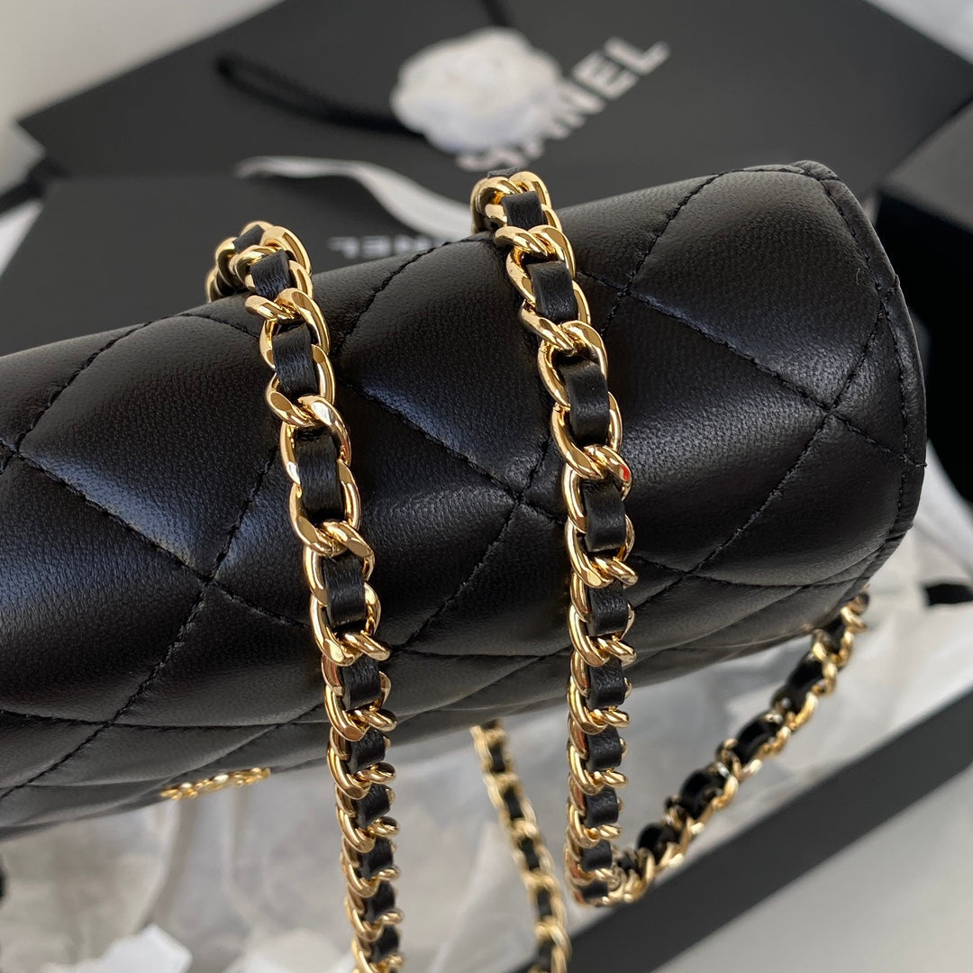 CHANEL 25S WALLET ON CHAIN 19 IN BLACK LAMBSKIN GOLD HARDWARE