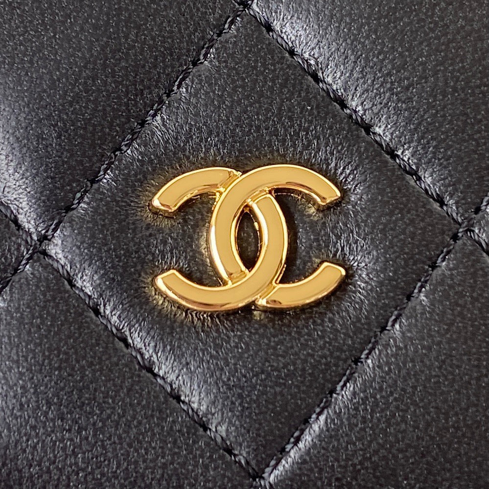 CHANEL 25S WALLET ON CHAIN 19 IN BLACK LAMBSKIN GOLD HARDWARE