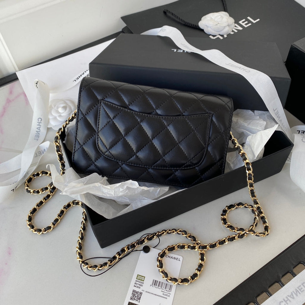 CHANEL 25S WALLET ON CHAIN 19 IN BLACK LAMBSKIN GOLD HARDWARE