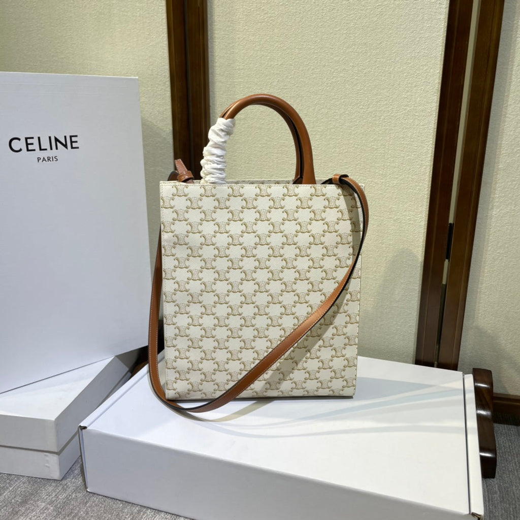 CELINE 26S VERTICAL CABAS BAG 32 IN CREAM WHITE CALFSKIN