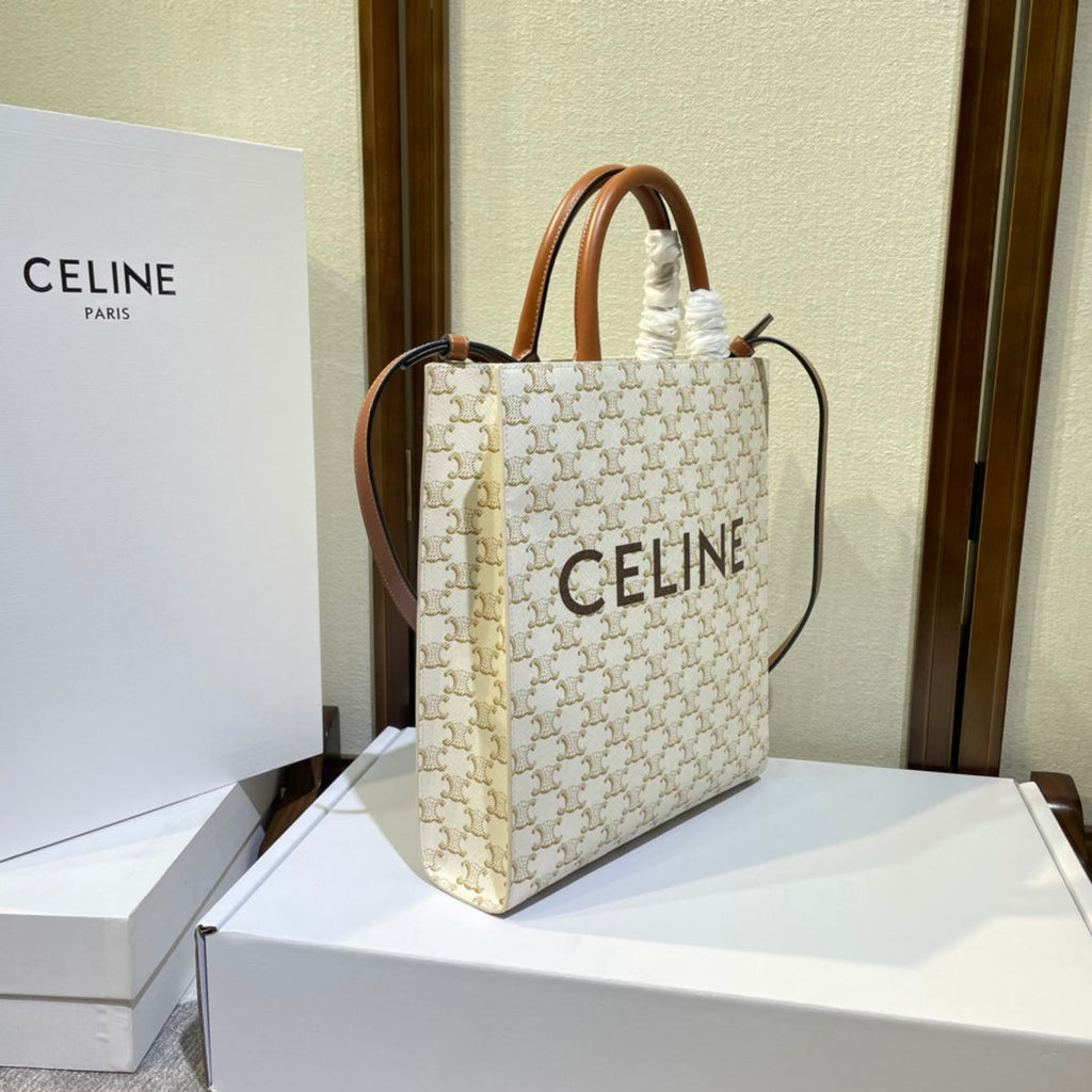 CELINE 26S VERTICAL CABAS BAG 32 IN CREAM WHITE CALFSKIN