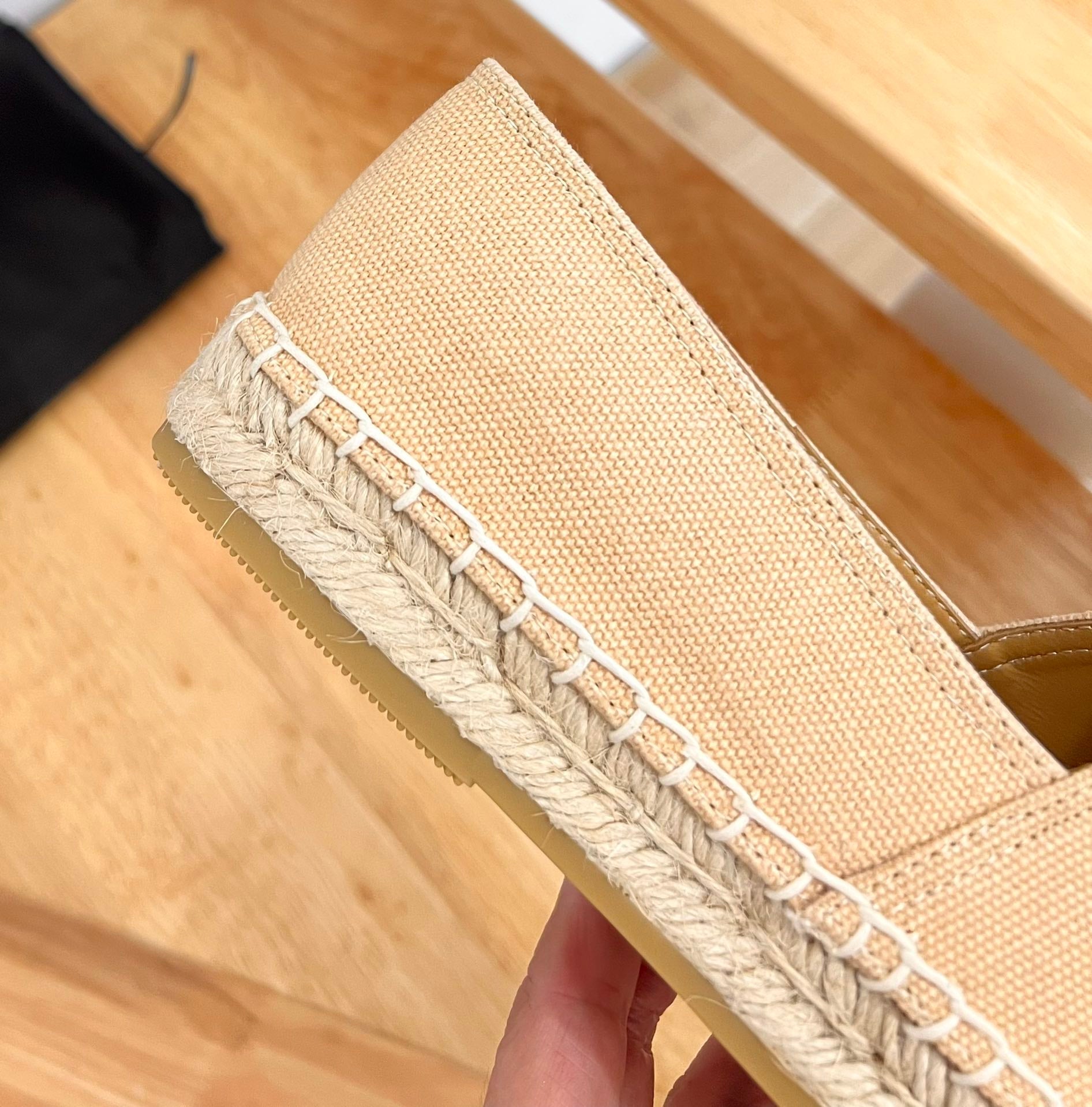 PRADA 26S EMBROIDERED LOGO ESPADRILLE FLATS IN BEIGE CANVAS