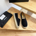 PRADA 26S EMBROIDERED LOGO ESPADRILLE FLATS IN BLACK CANVAS