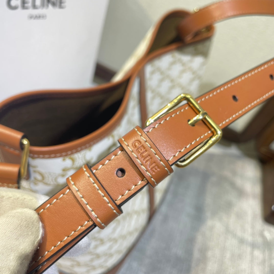 CELINE 26S BUCKET 33 IN CREAM WHITE CALFSKIN WITH PRINTED PATTERN