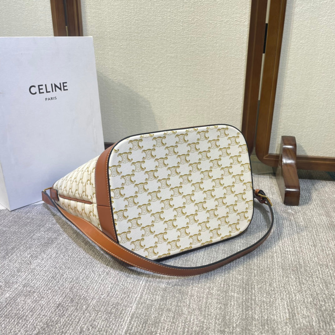 CELINE 26S BUCKET 33 IN CREAM WHITE CALFSKIN WITH PRINTED PATTERN