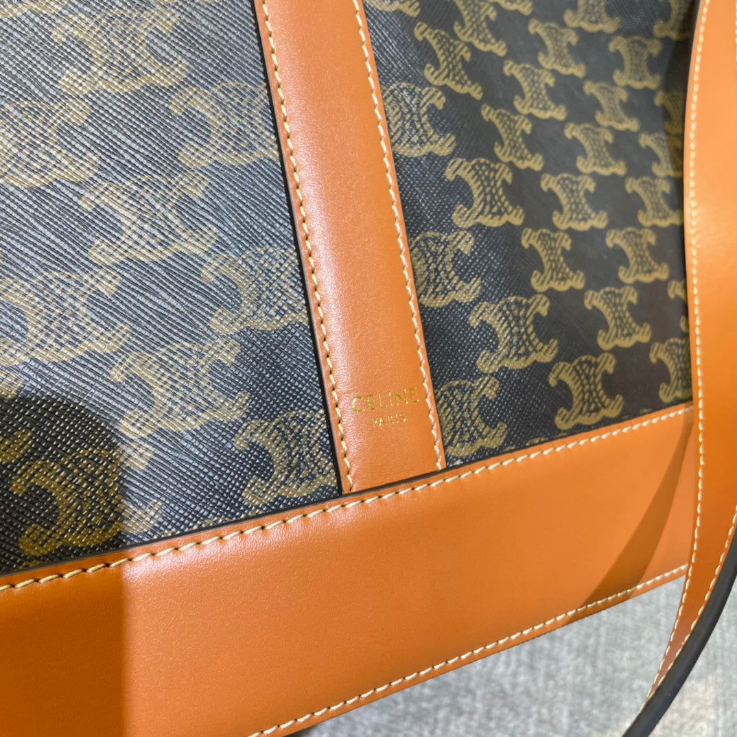 CELINE 26S BUCKET 33 IN DARK BROWN CALFSKIN WITH PRINTED PATTERN