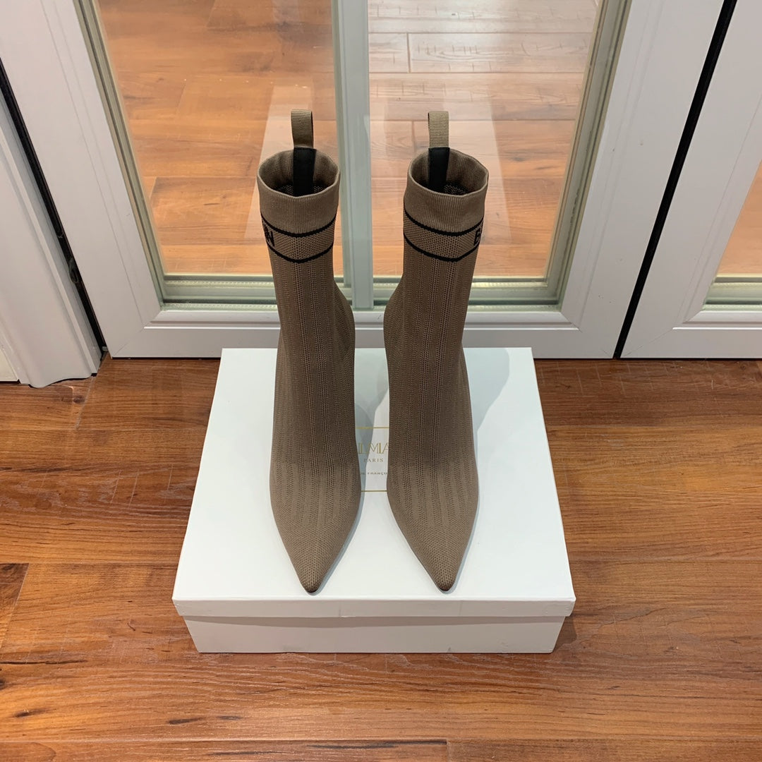 BALMAIN 26S BOOTS 105 MM IN TAUPE BROWN FLYKNIT STYLE 17