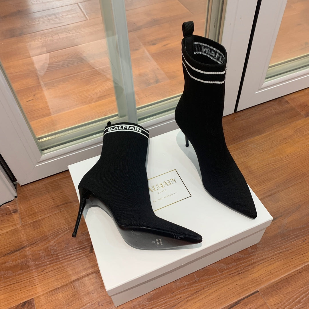 BALMAIN 26S BOOTS 105 MM IN BLACK FLYKNIT STYLE 12