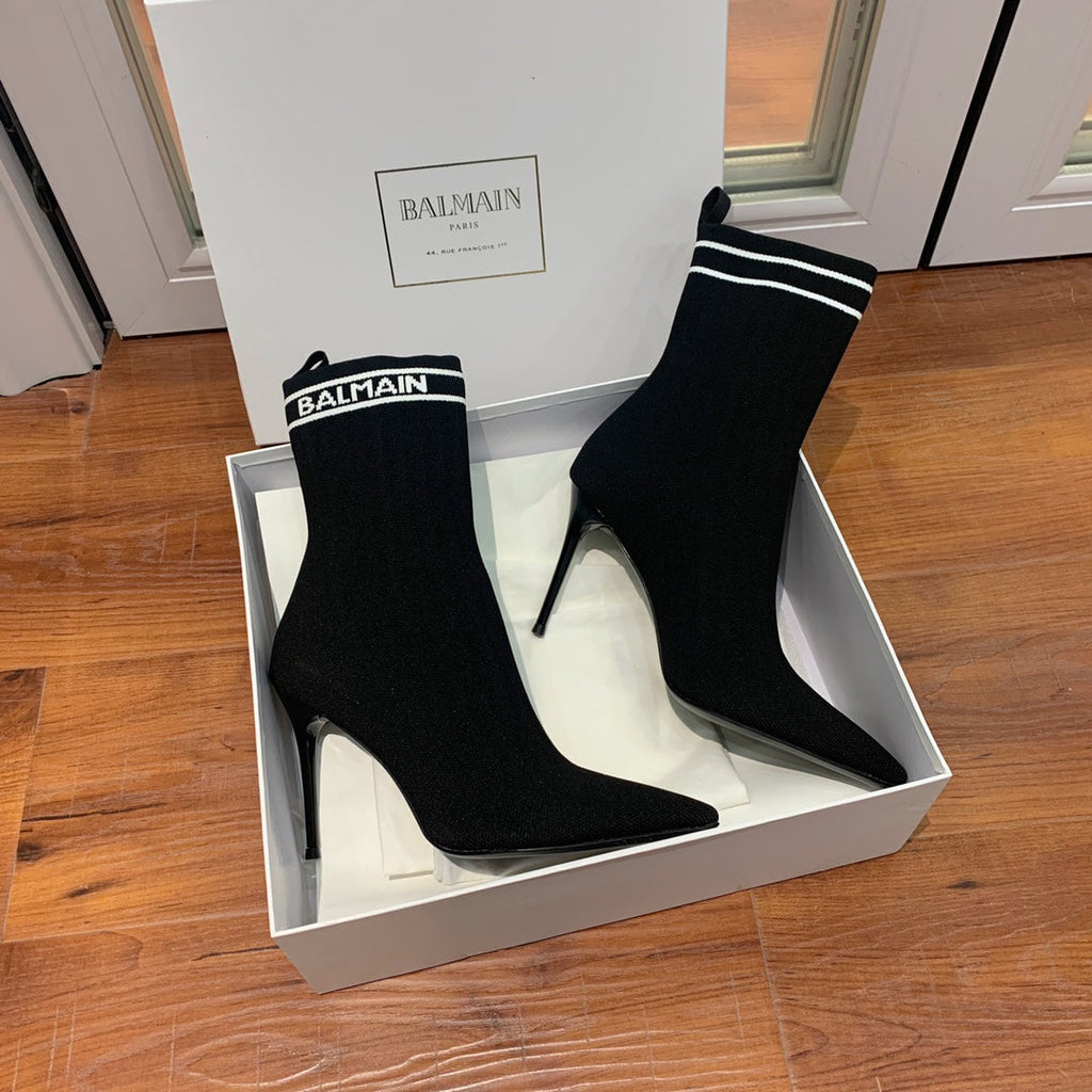 BALMAIN 26S BOOTS 105 MM IN BLACK FLYKNIT STYLE 12