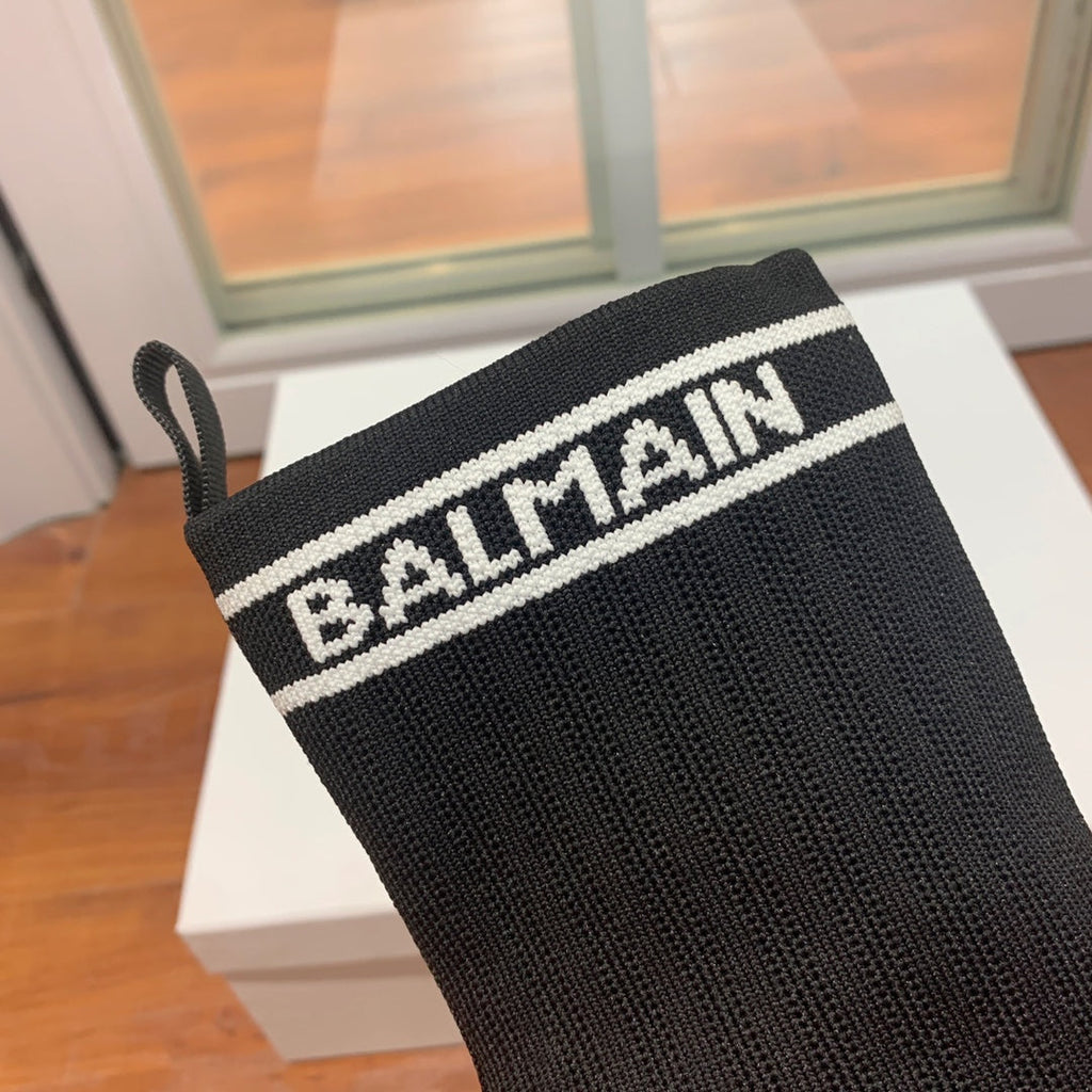 BALMAIN 26S BOOTS 105 MM IN BLACK FLYKNIT STYLE 12