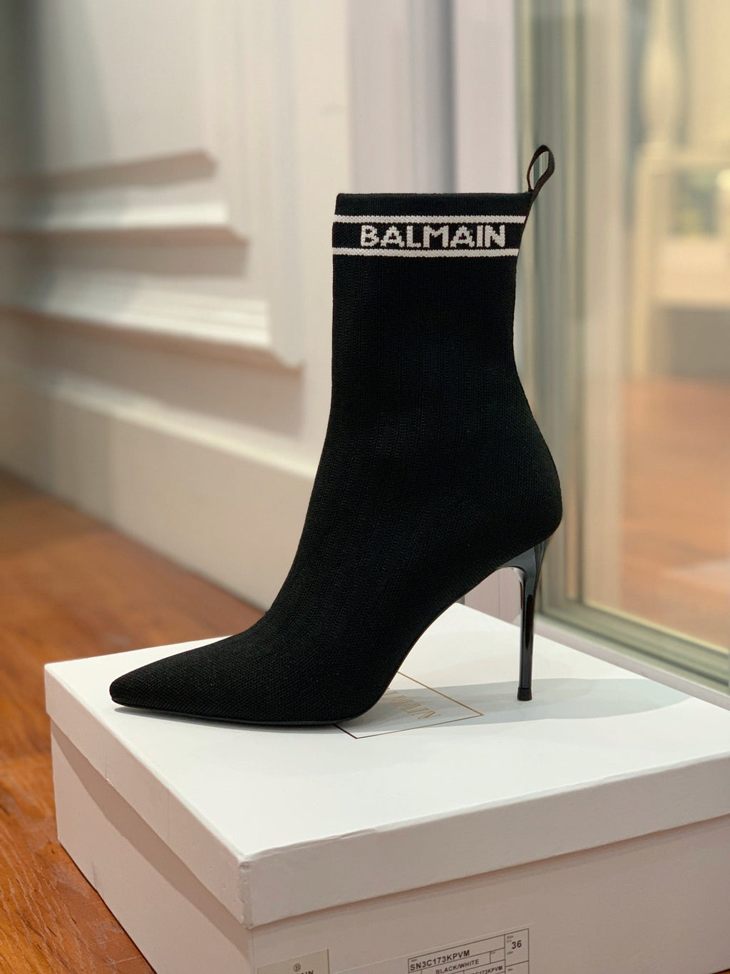 BALMAIN 26S BOOTS 105 MM IN BLACK FLYKNIT STYLE 12