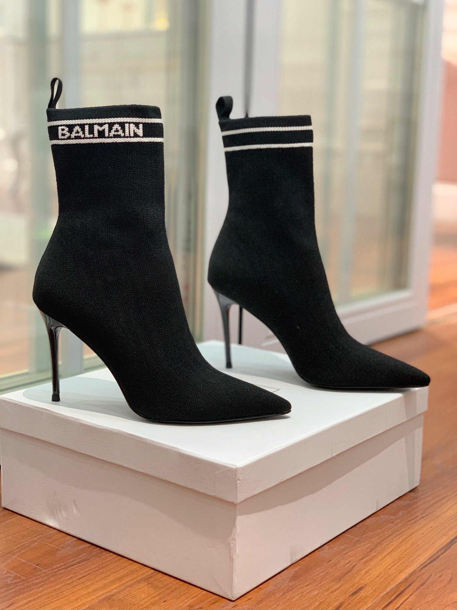 BALMAIN 26S BOOTS 105 MM IN BLACK FLYKNIT STYLE 12