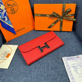 HM CLUTCH CONSTANCE 22 RED CALFSKIN SILVER HARDWARE