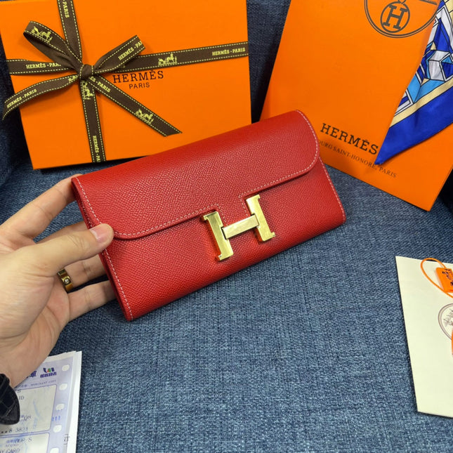 HM CLUTCH CONSTANCE 22 RED CALFSKIN GOLD HARDWARE