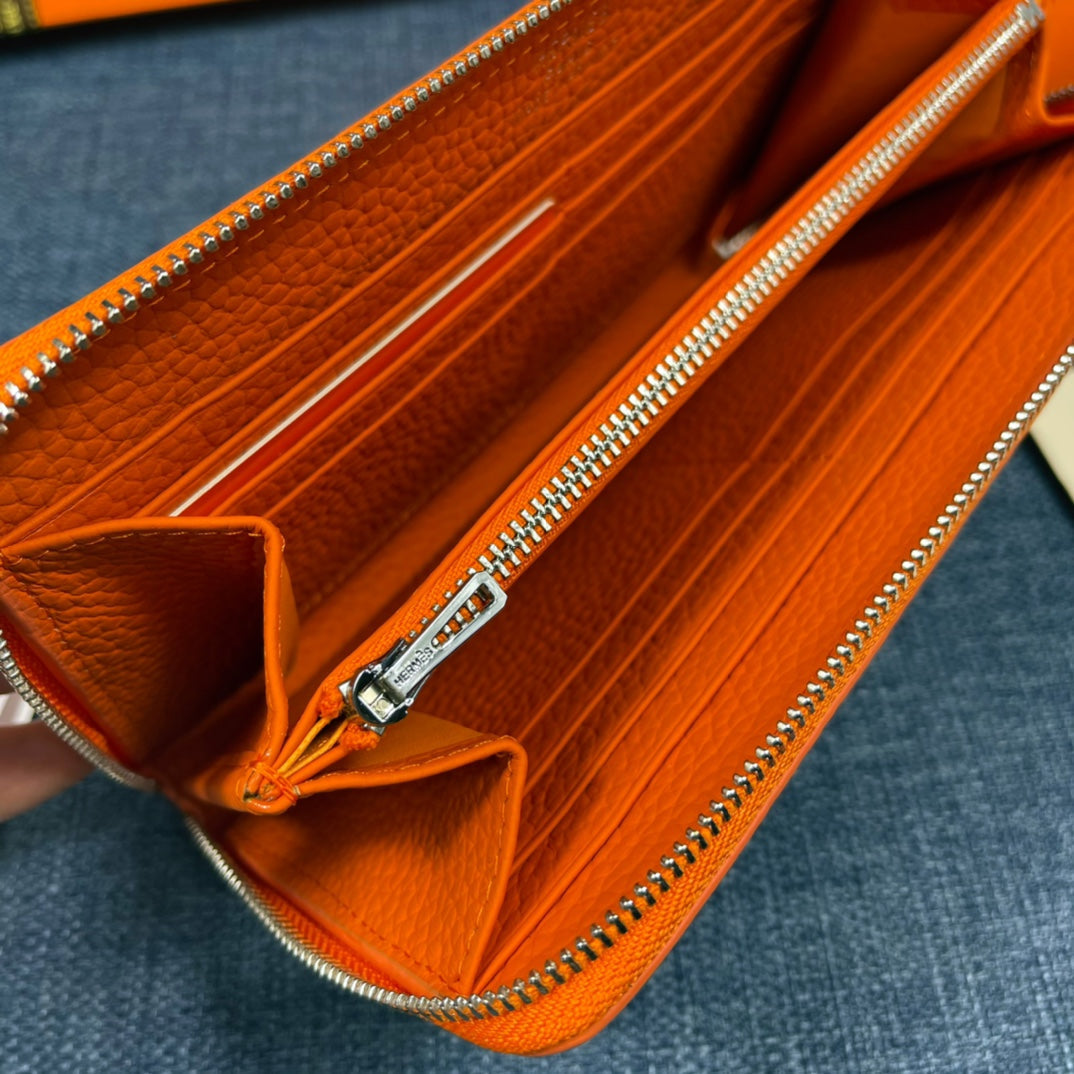 HM SILK'IN CLASSIC WALLET 19 ORANGE GRAINED CALFSKIN