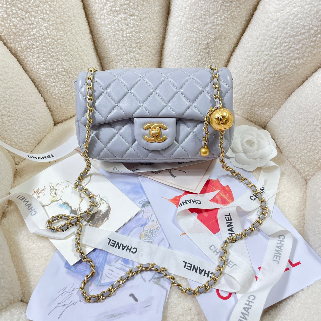 CHANEL 26S FLAP BAG 20 IN PASTEL BLUE-GRAY LAMBSKIN