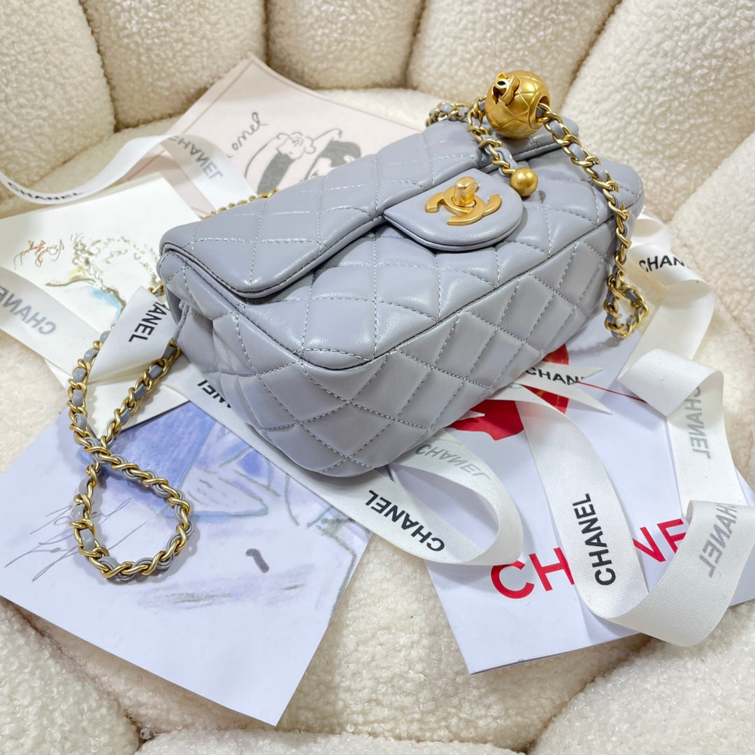 CHANEL 26S FLAP BAG 20 IN PASTEL BLUE-GRAY LAMBSKIN