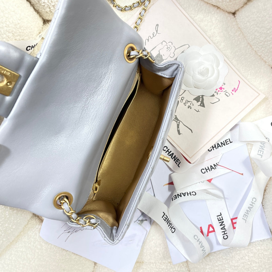 CHANEL 26S FLAP BAG 20 IN PASTEL BLUE-GRAY LAMBSKIN
