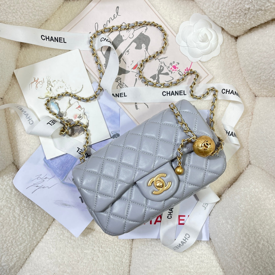 CHANEL 26S FLAP BAG 20 IN PASTEL BLUE-GRAY LAMBSKIN