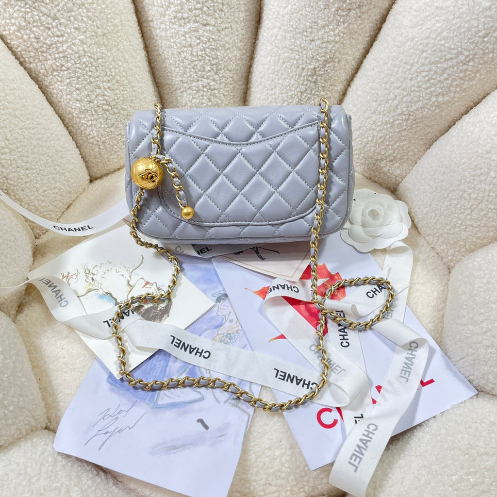 CHANEL 26S FLAP BAG 20 IN PASTEL BLUE-GRAY LAMBSKIN