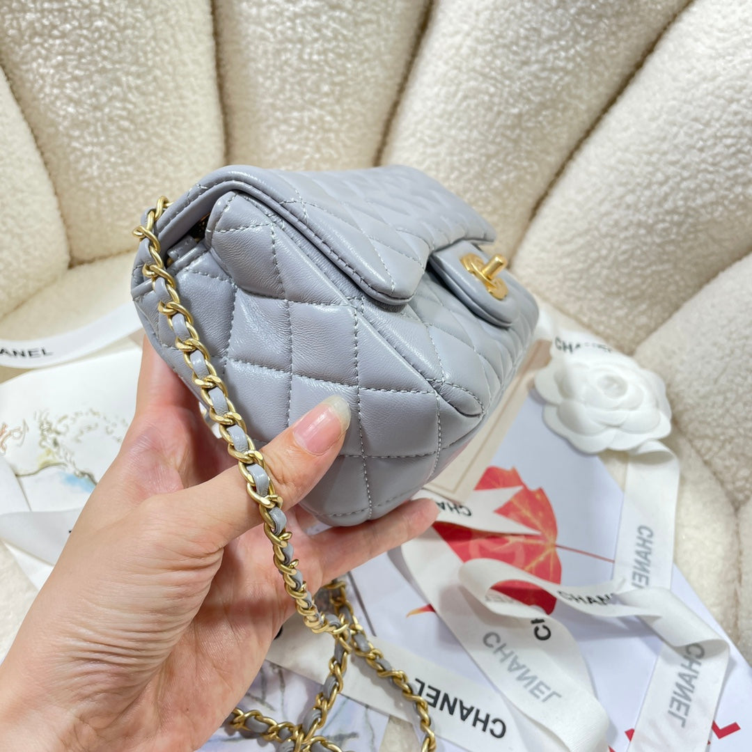 CHANEL 26S FLAP BAG 20 IN PASTEL BLUE-GRAY LAMBSKIN