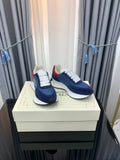 SPRINT RUNNER LOW-TOP NAVY BLUE SUEDE SILVER EMBROIDERED LOGO RED HEEL