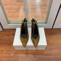 BALMAIN 26S SLINGBACK 95 MM IN BROWN SUEDE WITH GOLD HARDWARE