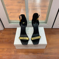 BALMAIN 25S METAL STRAP HIGH HEELS 95MM IN BLACK SUEDE GOLD HARDWARE