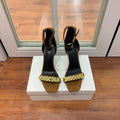 BALMAIN 25S METAL STRAP HIGH HEELS 95MM IN BROWN SUEDE GOLD HARDWARE