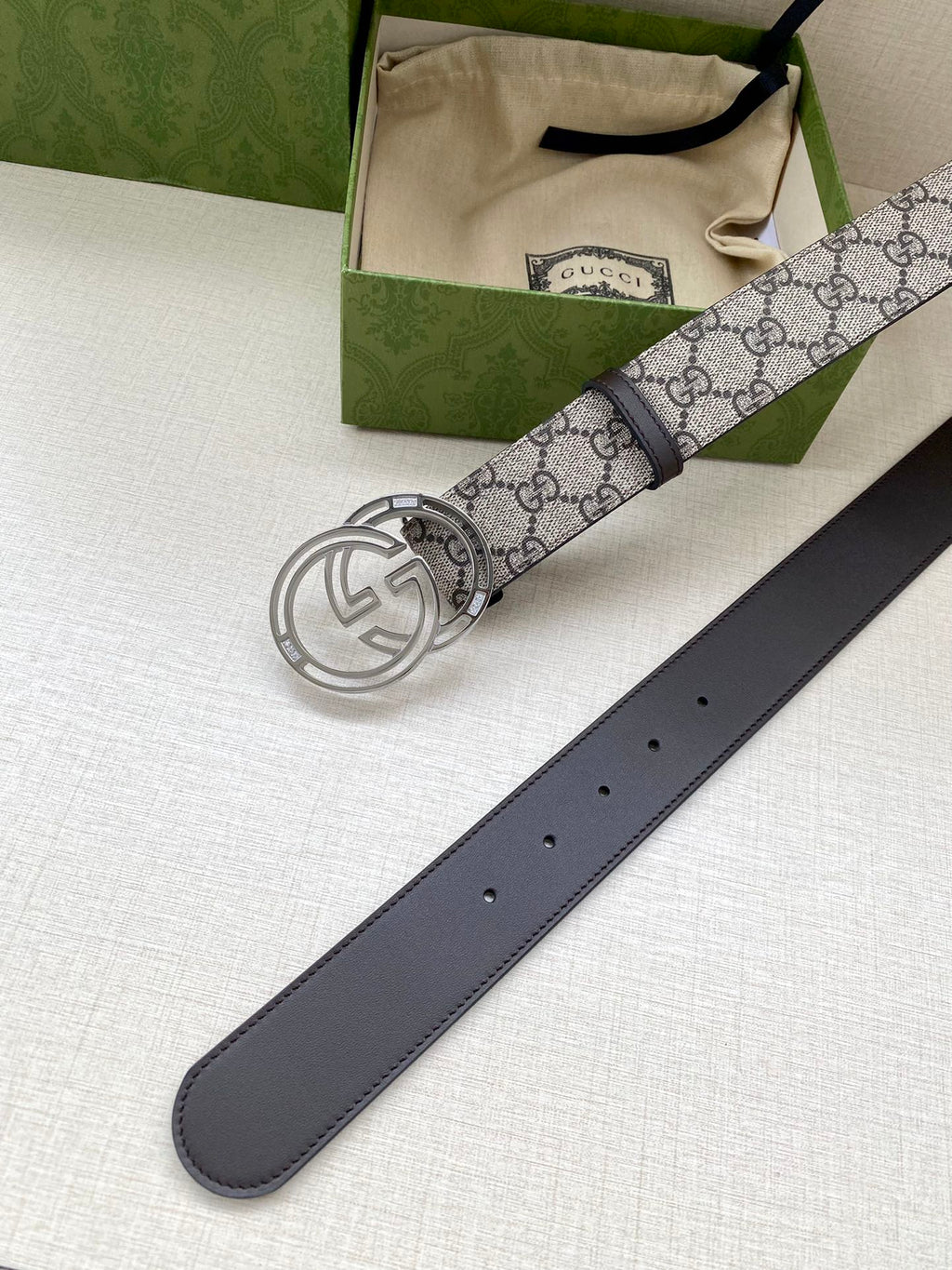 GG MARMONT MONOGRAM BELT 40 MM SILVER HARDWARE